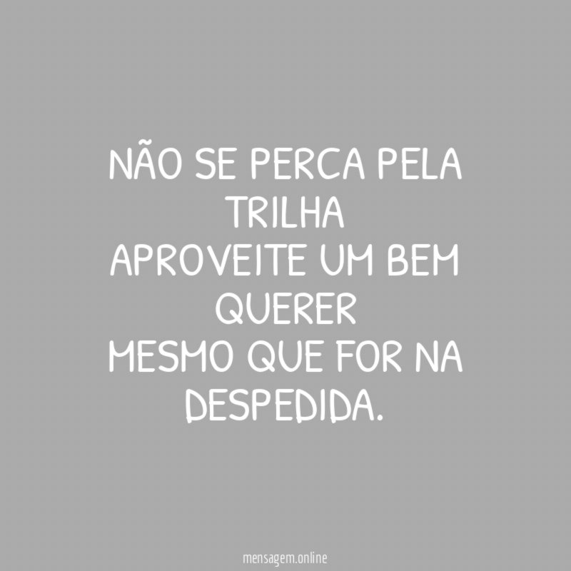 Não se perca pela trilha Aproveite um bem querer Mesmo