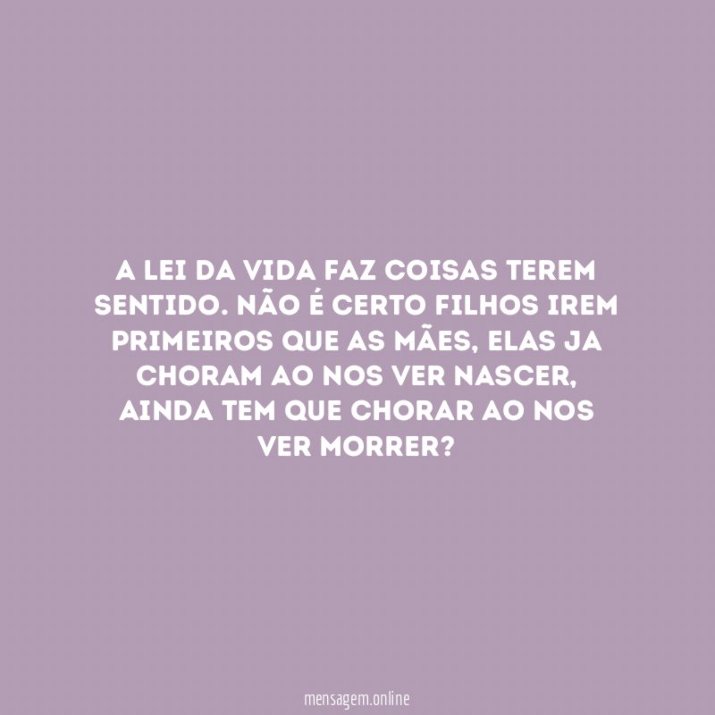 A lei da vida faz coisas terem sentido