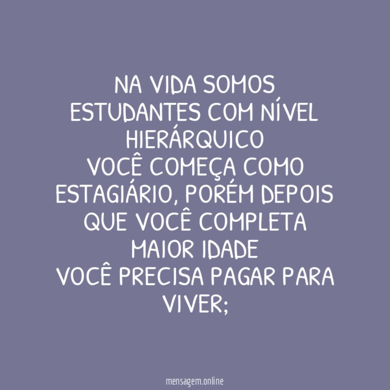 Na vida somos estudantes com nível hierárquico Você começa