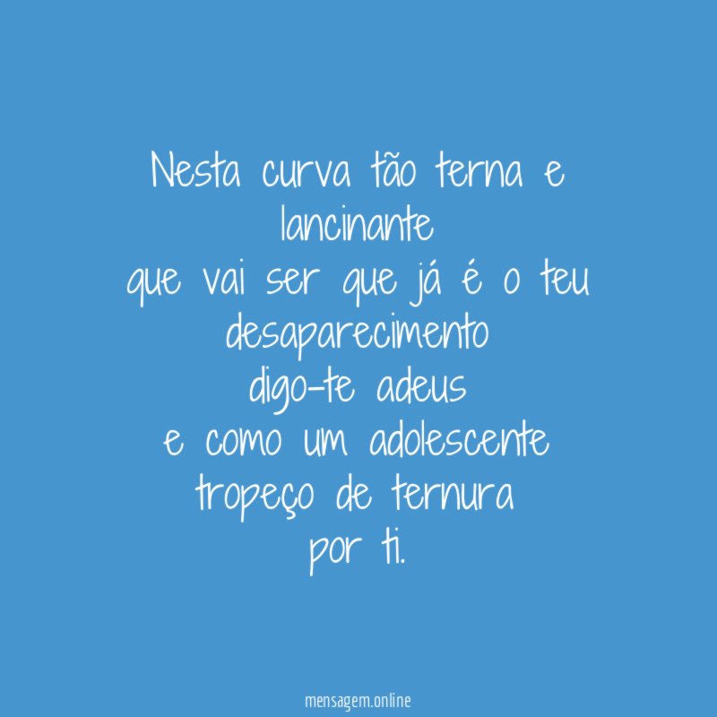 Nesta curva tão terna e lancinante que vai ser