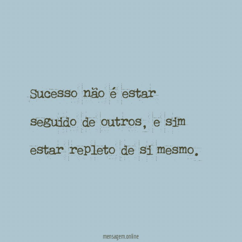 Sucesso não é estar seguido de outros