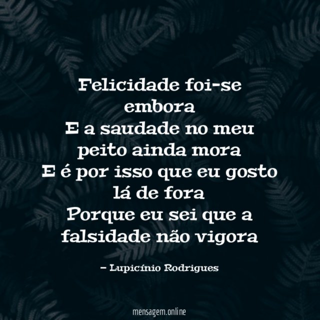Felicidade foi-se embora E a saudade no meu peito