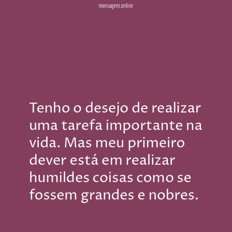 Tenho o desejo de realizar uma tarefa importante na vida