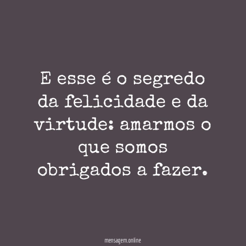 E esse é o segredo da felicidade e da virtude