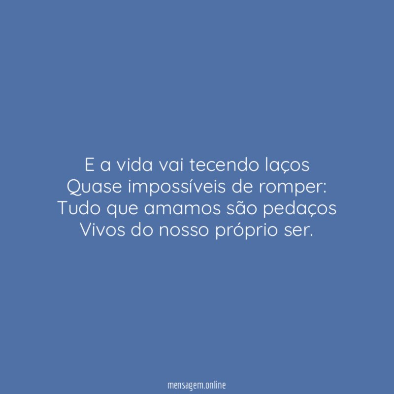 E a vida vai tecendo laços Quase impossíveis de romper