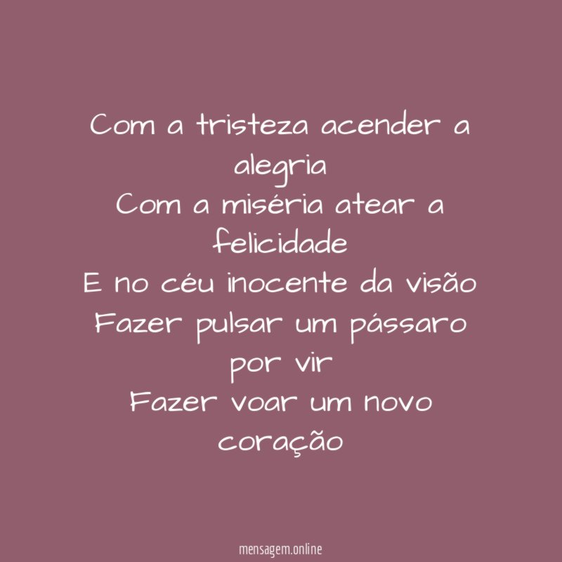 Com a tristeza acender a alegria Com a miséria