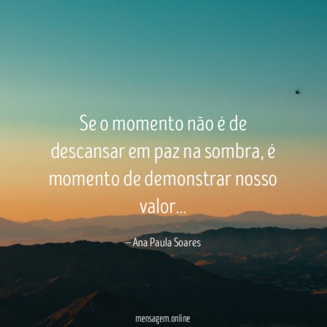 Se o momento não é de descansar em paz na sombra