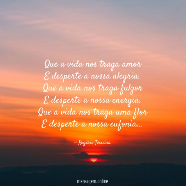 Que a vida nos traga amor E desperte a nossa alegria