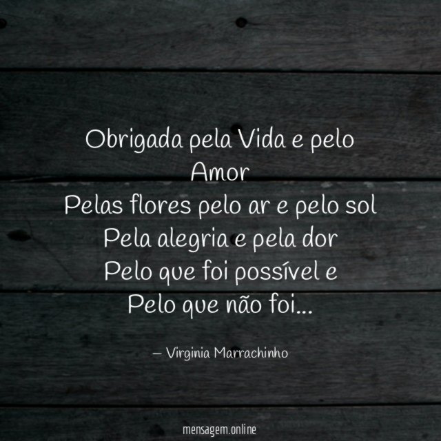 Obrigada pela Vida e pelo Amor Pelas flores pelo