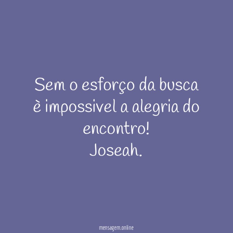 Sem o esforço da busca è impossivel a alegria do encontro