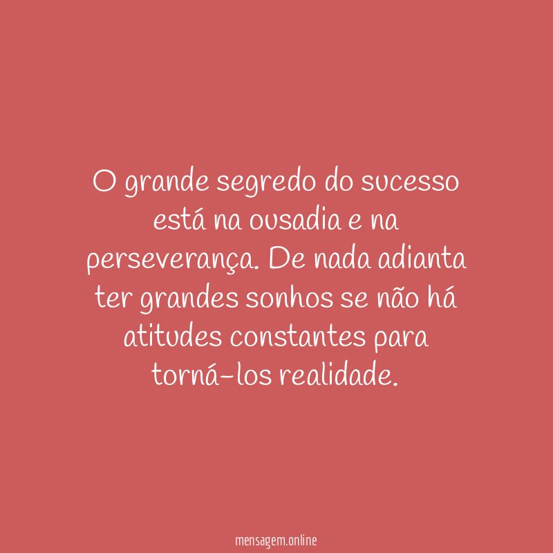 O grande segredo do sucesso está na ousadia e na perseverança
