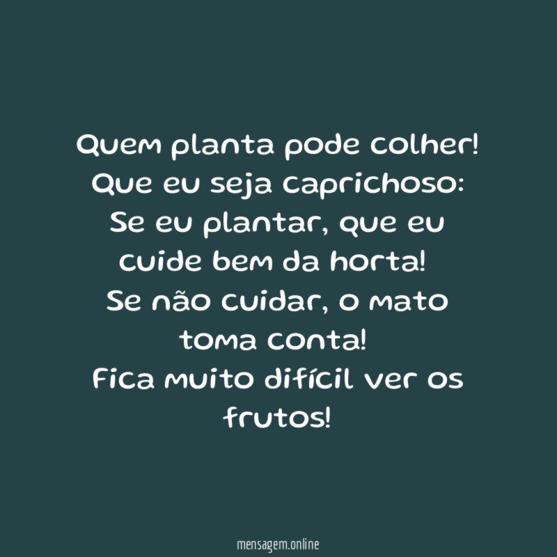 Quem planta pode colher! Que eu seja caprichoso: