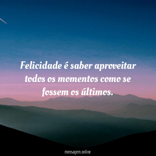Felicidade é saber aproveitar todos os momentos como se fossem os últimos