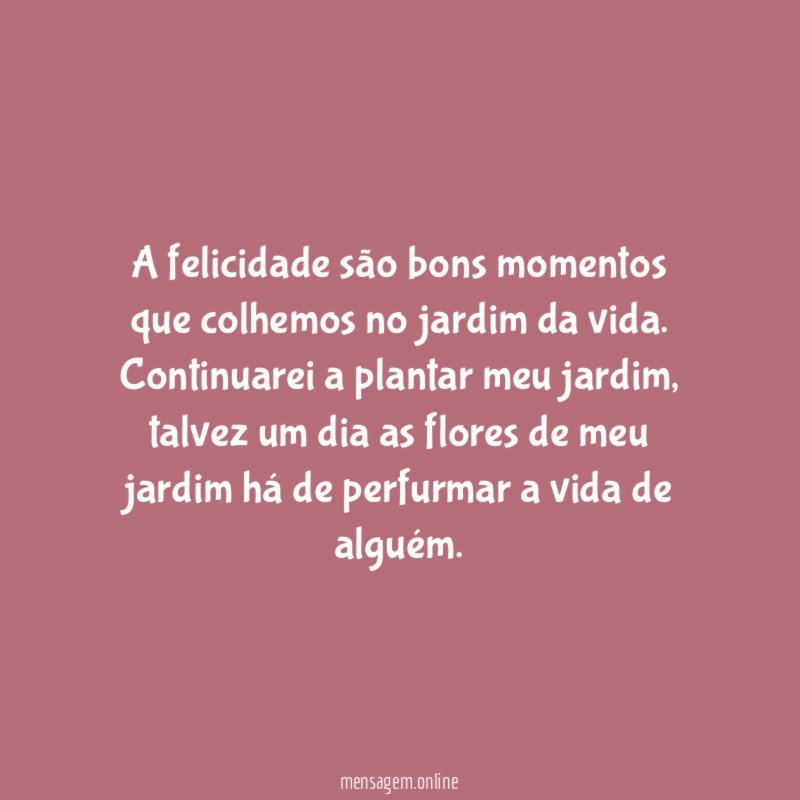 A felicidade são bons momentos que colhemos no jardim da vida