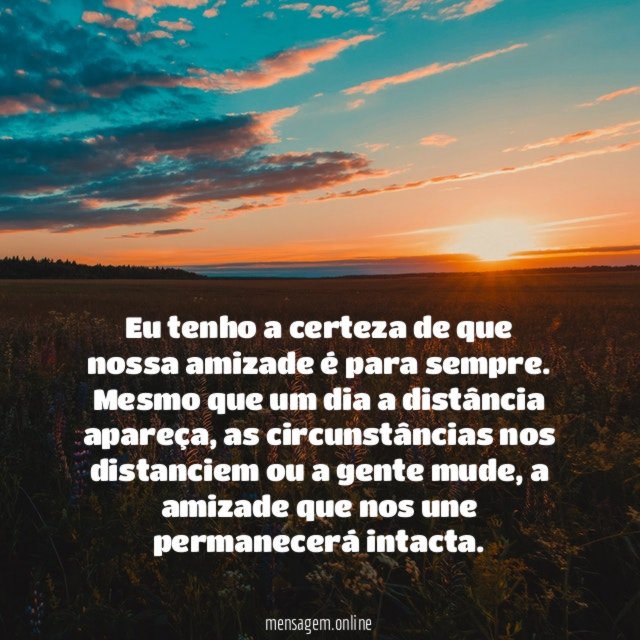 Eu tenho a certeza de que nossa amizade é para sempre