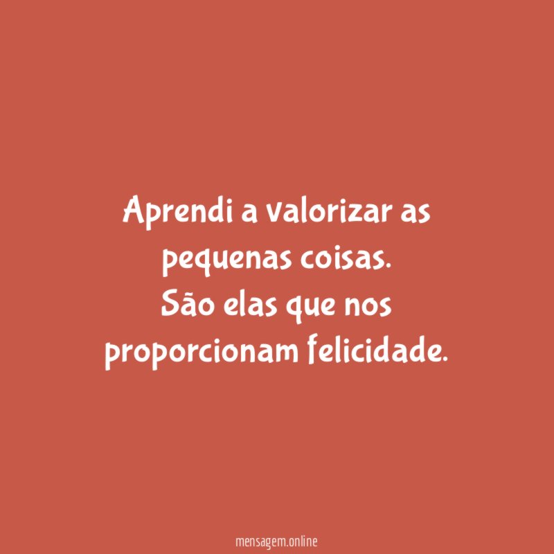 Aprendi a valorizar as pequenas coisas