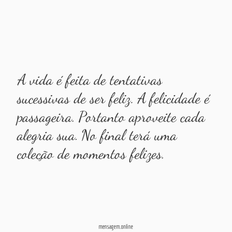 A vida é feita de tentativas sucessivas de ser feliz