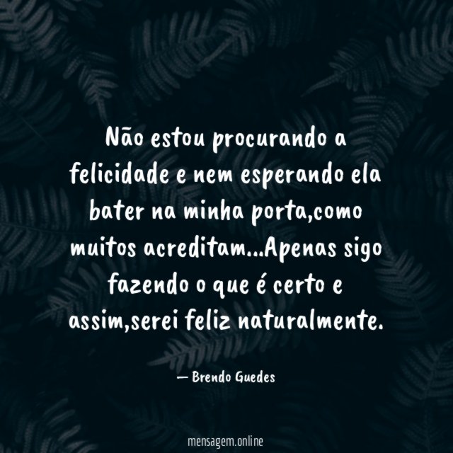 Não estou procurando a felicidade e nem esperando