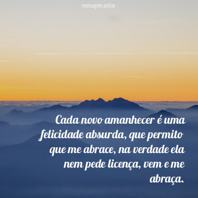 Cada novo amanhecer é uma felicidade absurda
