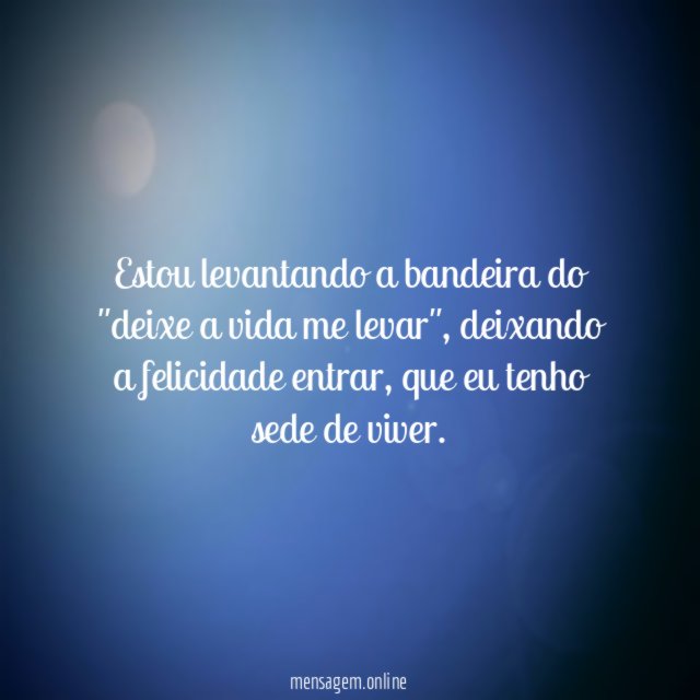 Estou levantando a bandeira do "deixe a vida me levar"