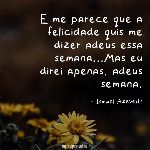 E me parece que a felicidade quis me dizer adeus essa semana