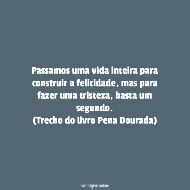 Passamos uma vida inteira para construir a felicidade, mas para fazer uma tristeza, basta um segundo.
