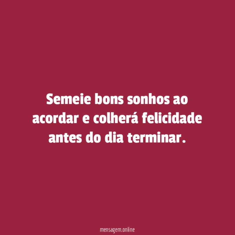 Semeie bons sonhos ao acordar e colherá felicidade antes do dia terminar
