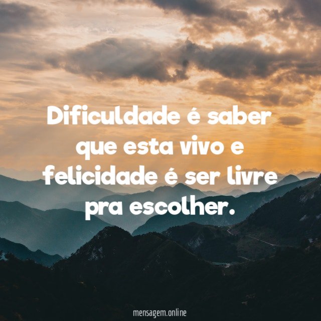 Dificuldade é saber que esta vivo e felicidade é ser livre pra escolher