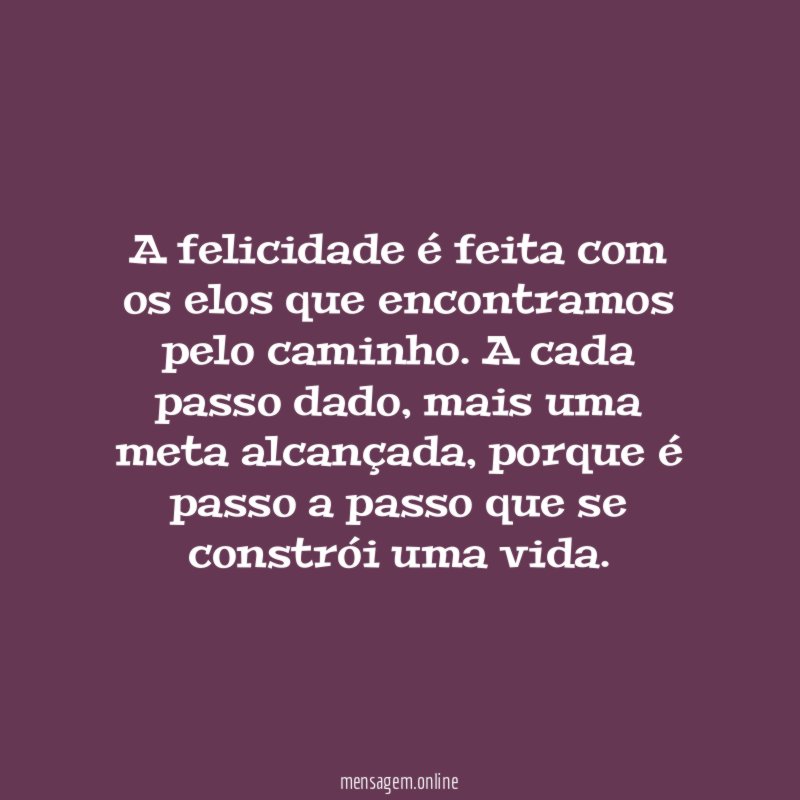 A felicidade é feita com os elos que encontramos pelo caminho