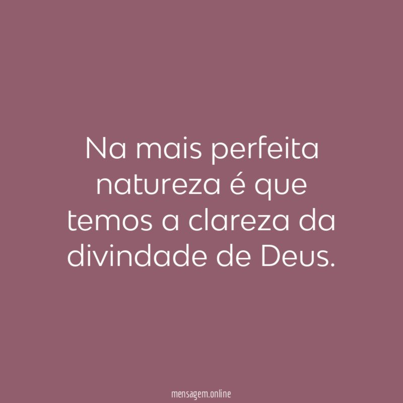 Na mais perfeita natureza é que temos a clareza da divindade de Deus