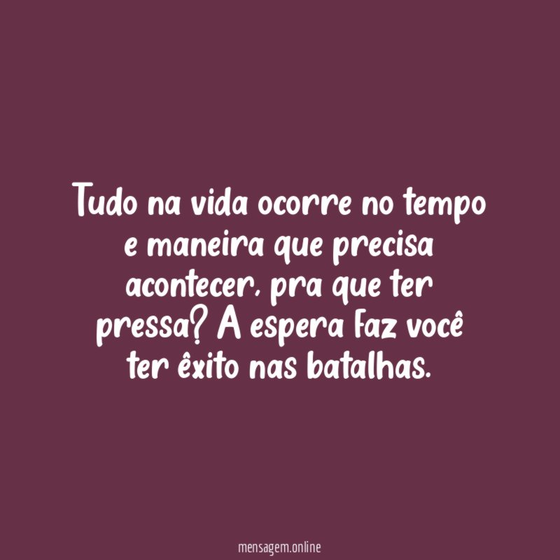 Tudo na vida ocorre no tempo e maneira que precisa acontecer