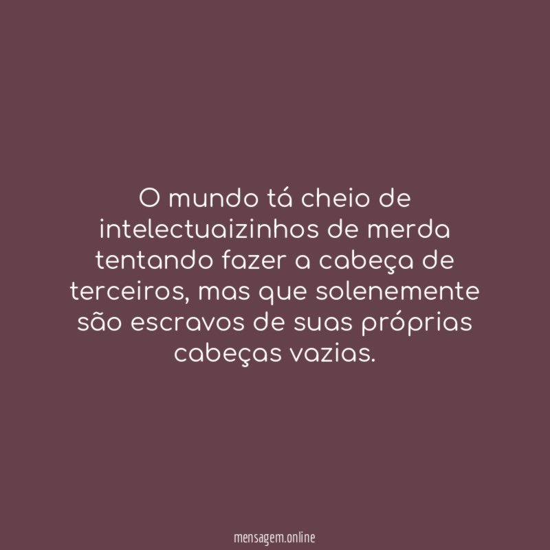 O mundo tá cheio de intelectuaizinhos de merda