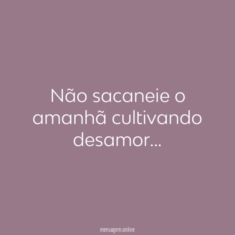 Não sacaneie o amanhã cultivando desamor