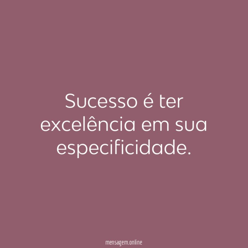 Sucesso é ter excelência em sua especificidade