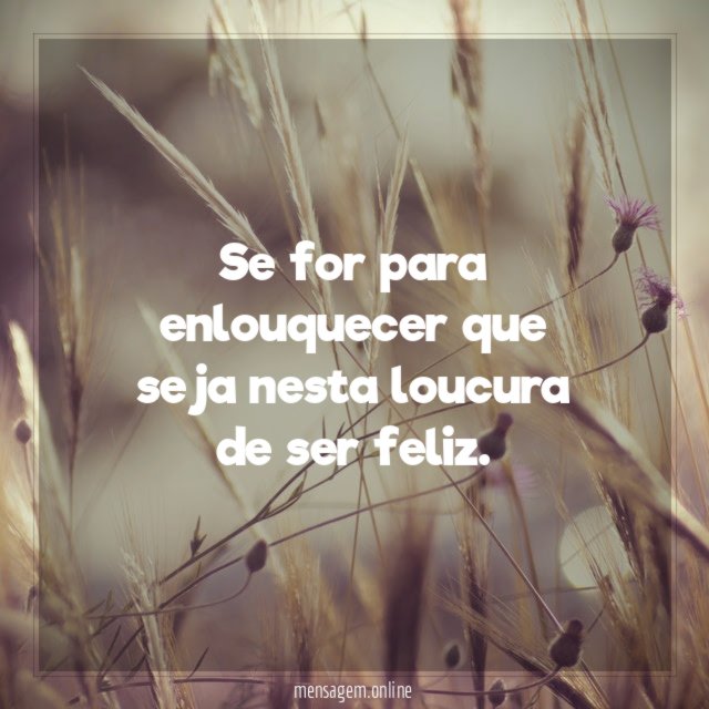 Se for para enlouquecer que seja nesta loucura de ser feliz