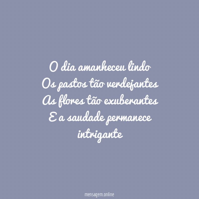 O dia amanheceu lindo Os pastos tão verdejantes As flores
