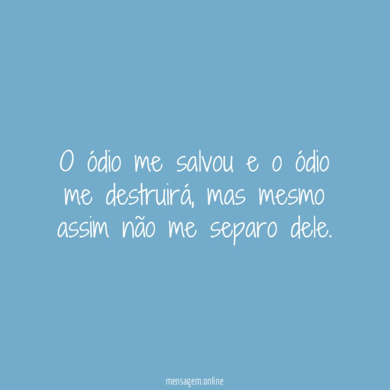 O ódio me salvou e o ódio me destruirá