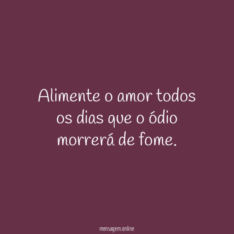Alimente o amor todos os dias que o ódio morrerá de fome