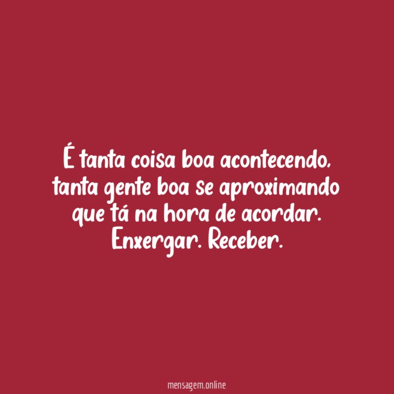 É tanta coisa boa acontecendo