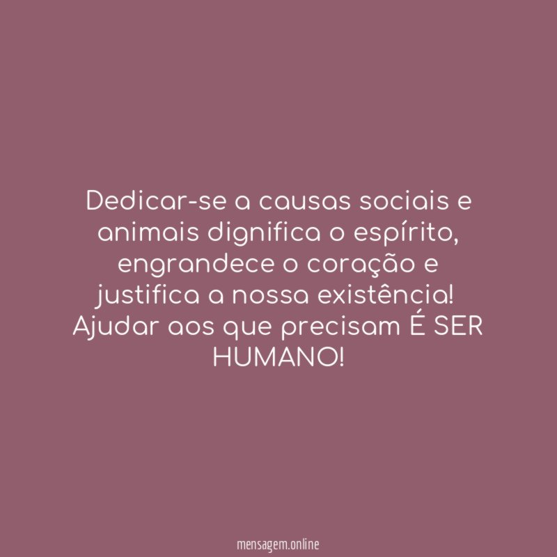 Dedicar-se a causas sociais e animais dignifica o espírito
