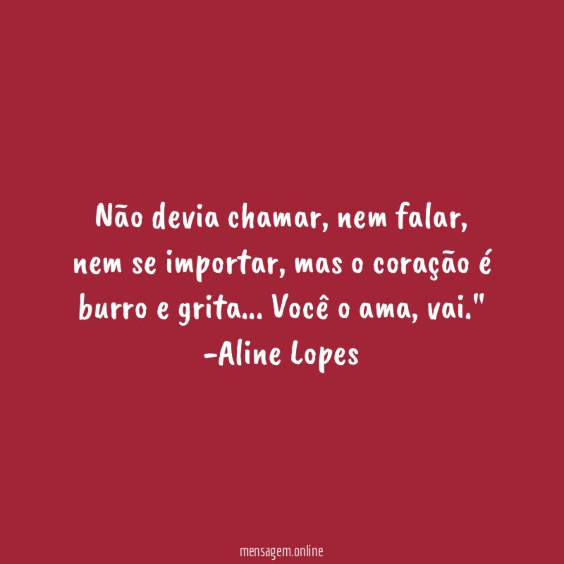 "Não devia chamar, nem falar, nem se importar, mas o coração é burro e grita… Você o ama, vai."