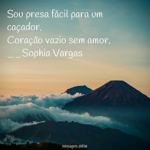 Sou presa fácil para um caçador.
Coração vazio sem amor.
__Sophia Vargas ♥