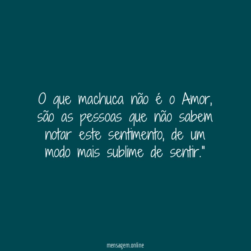 "O que machuca não é o Amor, são as pessoas que não sabem notar este sentimento, de um modo mais sublime de sentir."