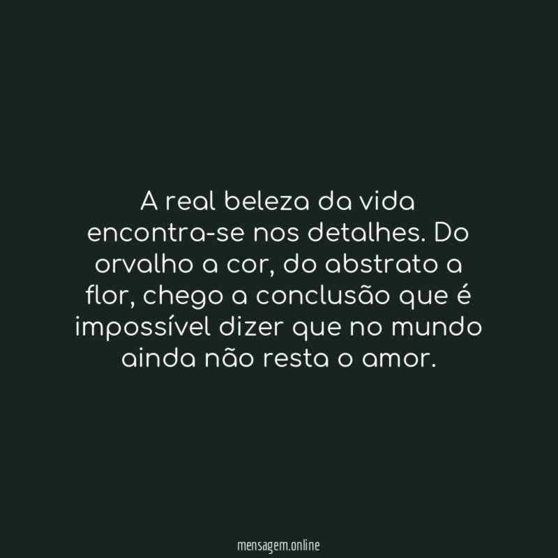 A real beleza da vida encontra-se nos detalhes