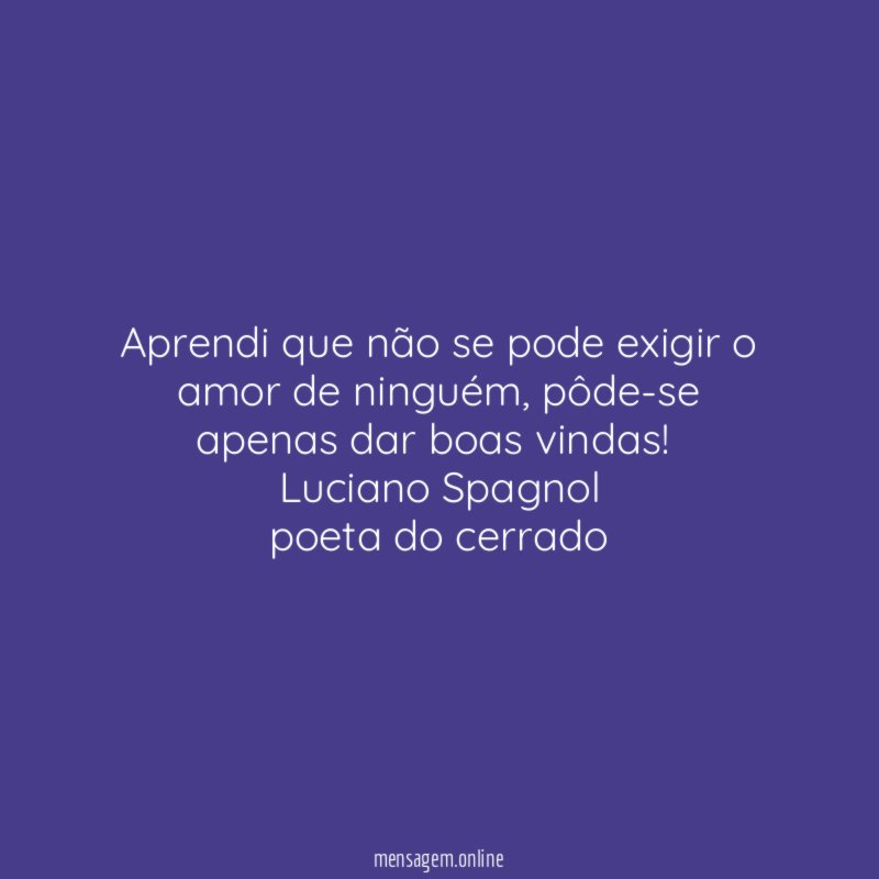 Aprendi que não se pode exigir o amor de ninguém, pôde-se apenas dar boas vindas!