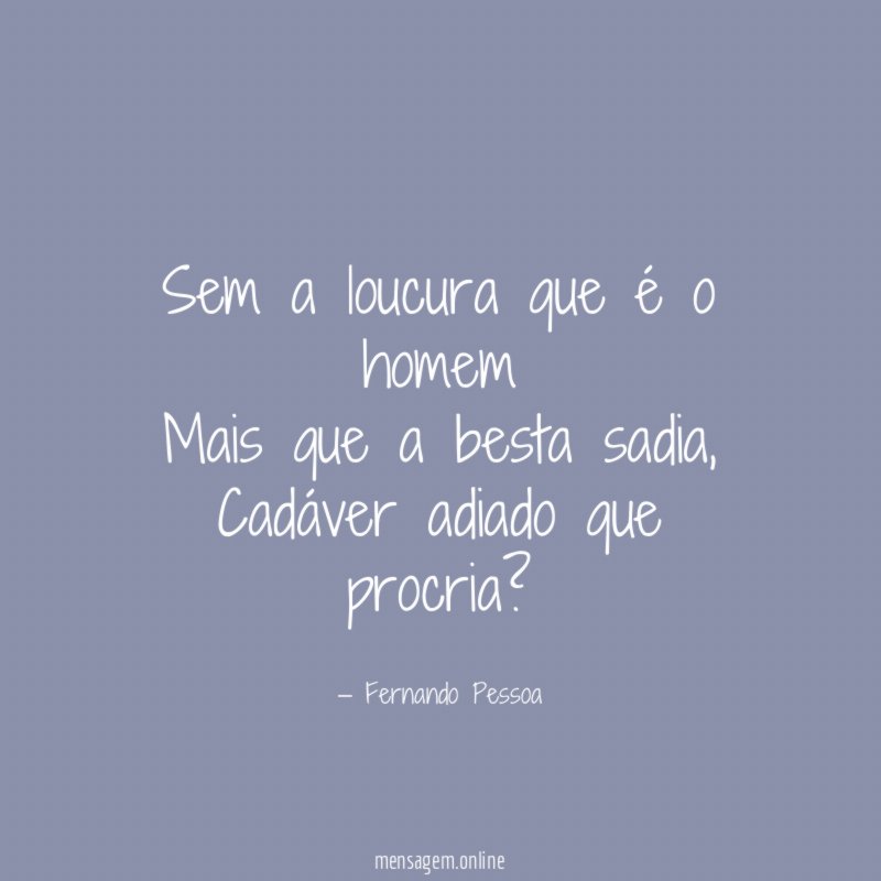 Sem a loucura que é o homem Mais que a besta sadia