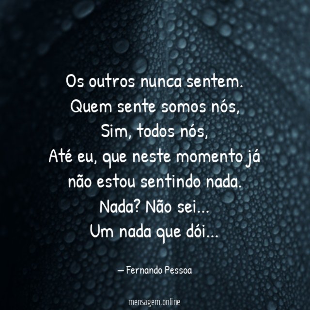 Os outros nunca sentem.
Quem sente somos nós,
Sim, todos nós,
Até eu, que neste momento já não estou sentindo nada.