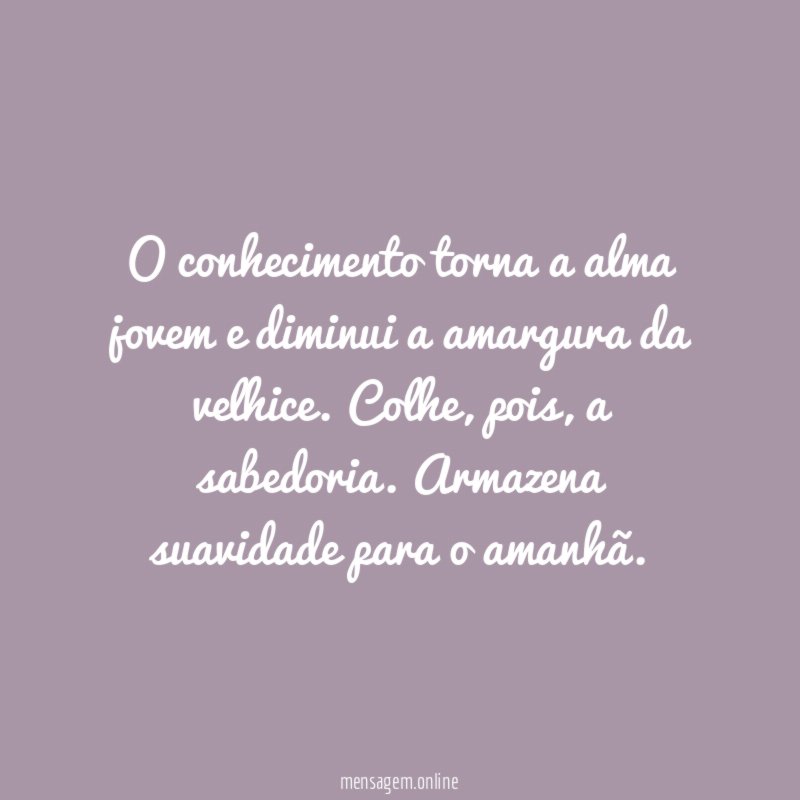 O conhecimento torna a alma jovem e diminui a amargura da velhice