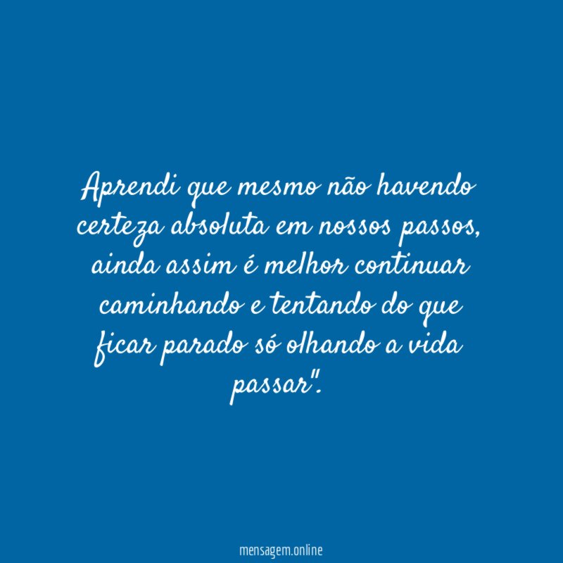 Aprendi que mesmo não havendo certeza absoluta em nossos passos