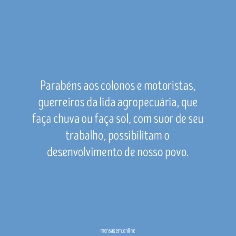 Parabéns aos colonos e motoristas